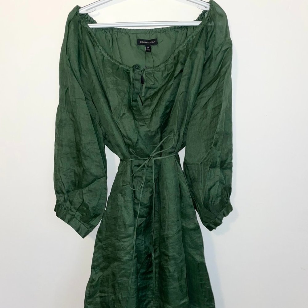 NWT Banana Republic Forest Green Linen Dress XL